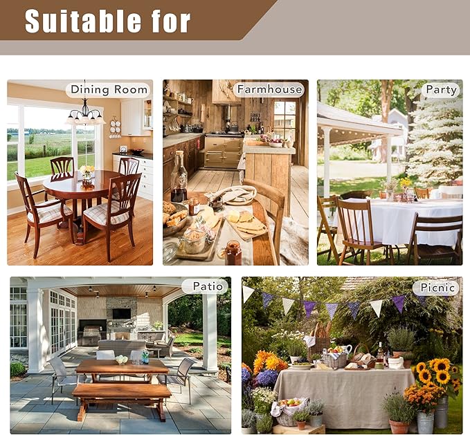 Fitable Faux Linen Beige Tablecloths for Rectangle Tables - 90 x 132 Inch - 6 Pack Fabric Textured Washable Table Clothes Floor Lenghth Table Covers for Wedding, Party, Banquet, Birthday