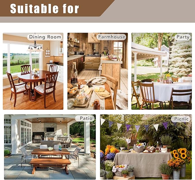 Fitable Textured Linen Tablecloths 2 Pack, Washable Fabric Rectangle Table Clothes for 6 Foot Tables, Rustic Holiday Table Covers for Kitchen Dining, Party, Farmhouse (Stone, 54 x 108 Inch)