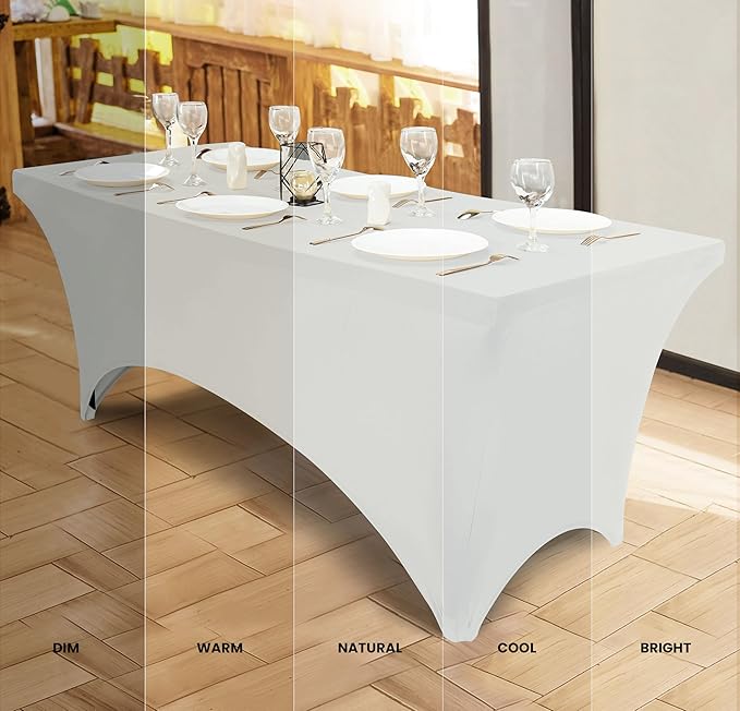 Utopia Kitchen Spandex Tablecloth 2 Pack [4FT, White] Tight, Fitted, Washable and Wrinkle Resistant Stretch Table Cloth Rectangle Cover for Trade Show, Weddings & Parties [48Lx30Wx30H Inch]