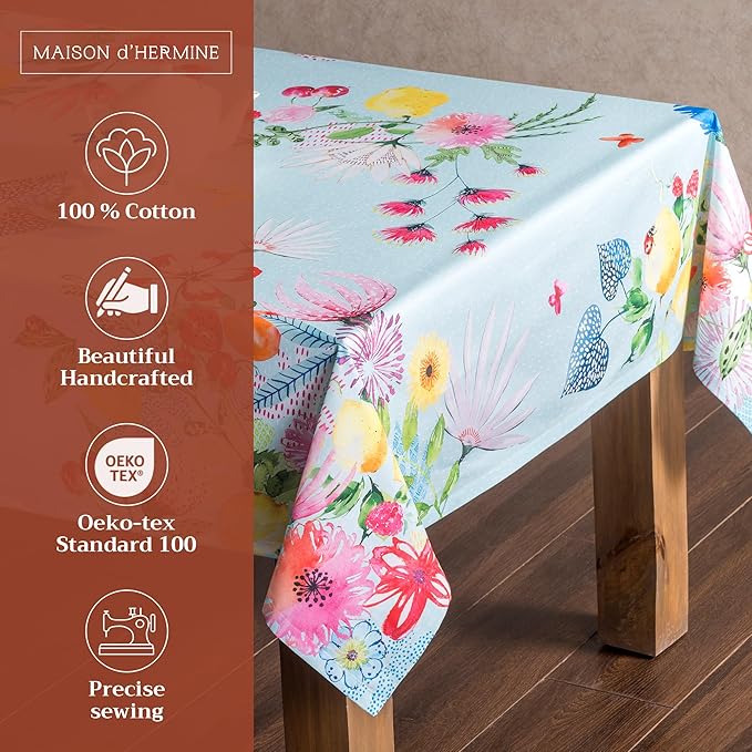 Maison d' Hermine Table Cloth Rectangle Table 100% Cotton 60 x 108 Inches Tablecloth Reusable Decorative for Dining Room Farmhouse Home Valentines Day Decorations Spring Summer - Jardin D'Ete - Mint