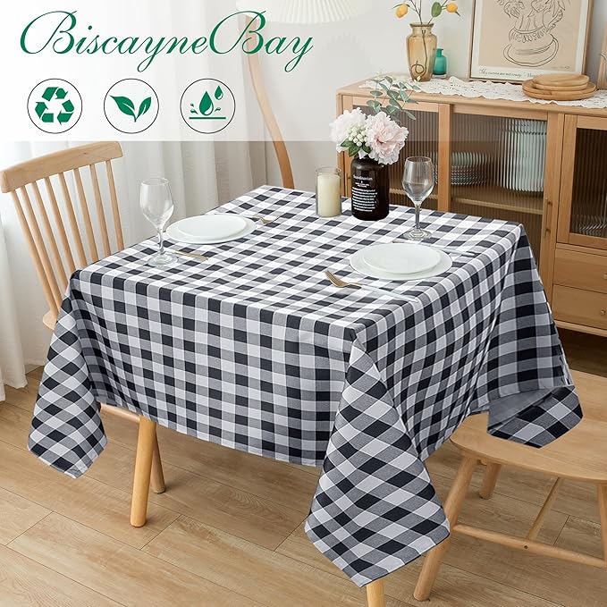 Biscaynebay Fabric Square Tablecloths 60x60 Inch, Black/Grey Scottish Plaid Table Cloth Small Card Folding Table Covers Water Resistant for Dining, Kitchen, Wedding and Parties, etc Machine Washable