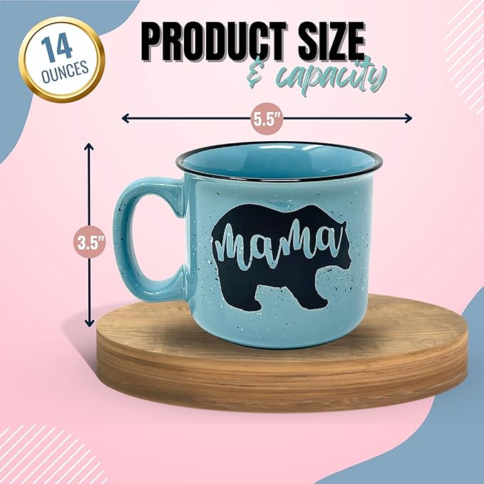 Mama Bear Ceramic Coffee Mug for Mom, Wife, Women – Unique Teal Ceramic Mug – Fun Gifts for Her on Mother’s Day, Birthday, or Christmas – Cute Coffee Cup for Moms, Wives, and Coffee-Loving Women
