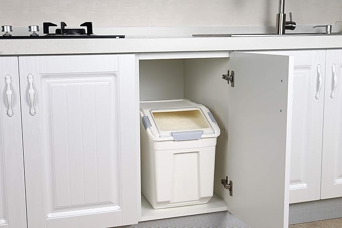 EonTone Pack-6 Commercial Flour Storage Container 25 Liters (30 Lb‎) with Lockable Lid Wheels and Measuring Cup BPA-Free Food Dispenser
