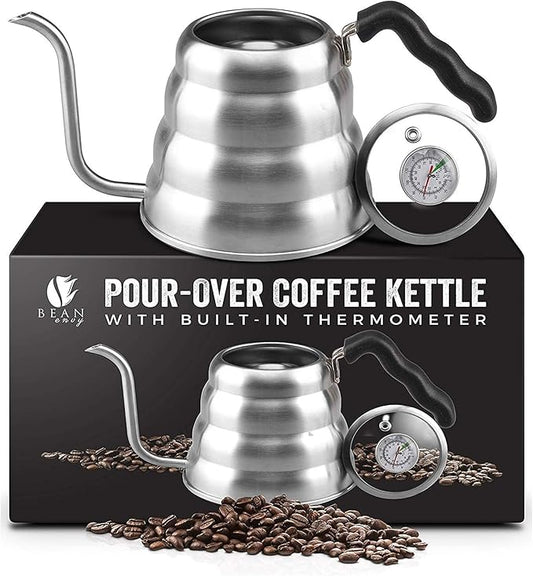 Bean Envy Pour Over Coffee Kettle, Small Gooseneck Kettle with Thermometer and Ergonomic handle, Pour Over Kettle Stainless Steel 40 Oz, Gooseneck Tea Kettle for all occasions.
