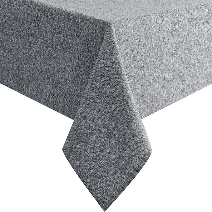 Hiasan Faux Linen Rectangle Tablecloth - Spill Wrinkle and Stain Resistant Washable Table Cloth for Kitchen Dining Room Holiday Dinner, Grey, 70 x 90 Inch