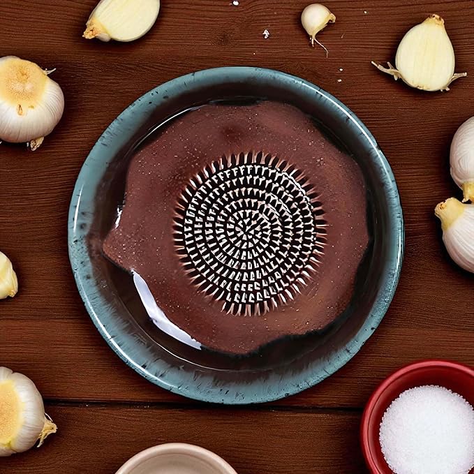 Ceramic Grater Bowl, Garlice Grater Plate, Handmade Ginger Grater, Mincer Bowl for Cheese &Vegetables, Ceramic Decorative Mincer, Hand Dish for Garlic (Marron)