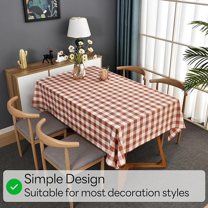 Gingham Table Cloth for Rectangle Tables Orange Checkered Plaid Tablecloth Heavy Duty Cotton Blend Washable & Wrinkle Table Cover for Outdoor Kitchen Dining Picnic Camping (52x86 Inch)