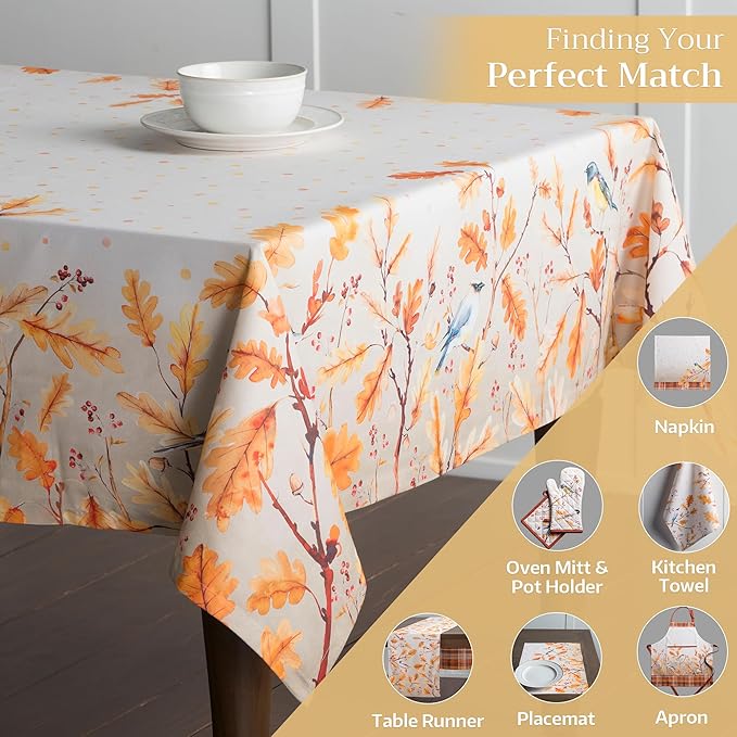 Maison d' Hermine Table Cloth Rectangle Table 100% Cotton 60 x 90 Inches Fall Tablecloth Reusable Everyday Use for Thanksgiving Christmas Decorations Dining Farmhouse Party (Oak Leaves)