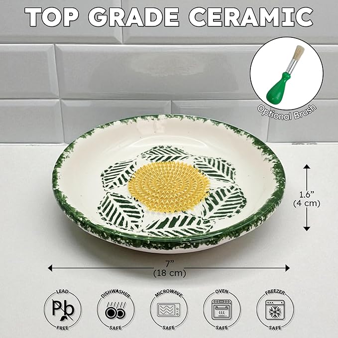 Ceramic Grater Bowl, Garlice Grater Plate, Handmade Ginger Grater, Mincer Bowl for Cheese &Vegetables, Ceramic Decorative Mincer, Hand Dish for Garlic (Tropical Green)