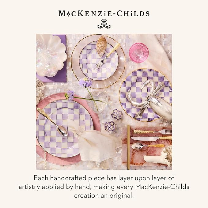 MACKENZIE-CHILDS Enamel Salad and Dessert Plate, Small Plate for a Dessert or Appetizer Dish, 8 Inches, Purple-and-White Violet Check
