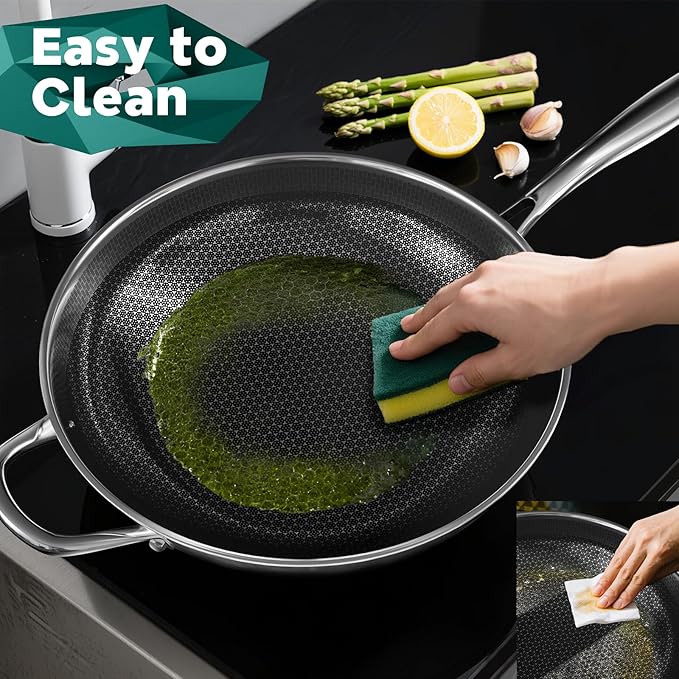 Wok Pan, 13-Inch Stainless Steel Woks & Stir-Fry Pans Nonstick, Wok Pan with Lid for Induction, Electric, Gas, Halogen, All Stoves, Professional PFOA Free Cookware, Dishwasher & Fast Heat