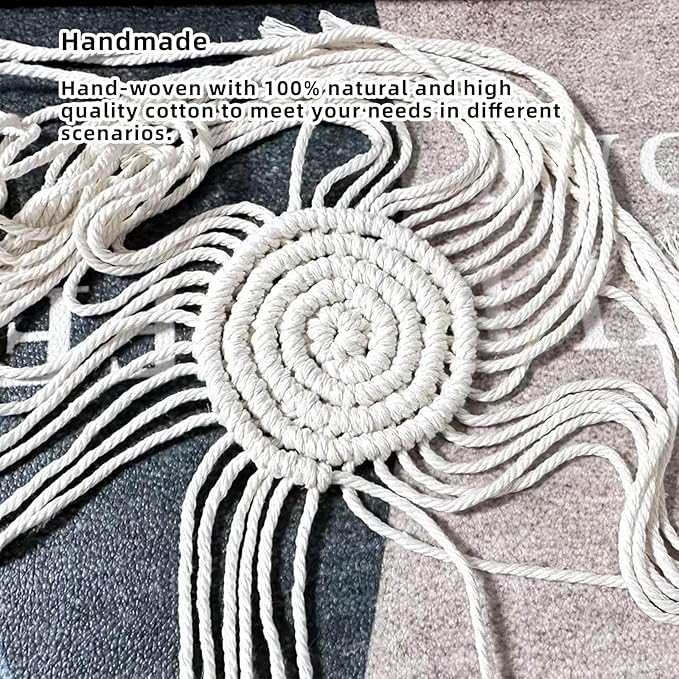 2 PCS Handmade Boho Coasters,100% Cotton Woven Macrame Absorbent Coasters for Drinks,Heat Resistant Office Cotton Coaster for Coffee Table,Desk Kitchen Dining Room Kitchen,Housewarming Gift(