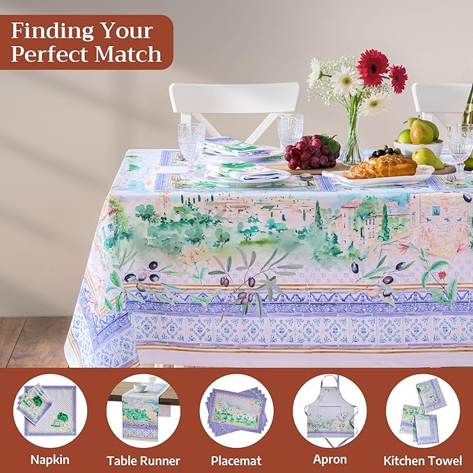 Maison d' Hermine Premium Table Cloth Rectangle Table 100% Combed Cotton 120 x 70 Inches Tablecloth Reusable Decorative for Dining Room, Farmhouse, Home, Party, Festive & Wedding - Luberon