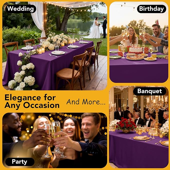 10-Pack Purple Tablecloths for Rectangle Tables, 60 x 84 Inches, Stain-Resistant Polyester Fabric for 4 Foot Tables - Washable Table Covers for Weddings, Banquets, Birthday Parties, Events
