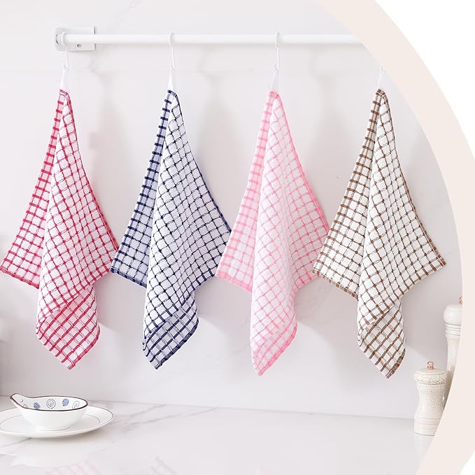 Kitinjoy Cotton 12 Pack Terry Kitchen Dish Cloths, 12 x 12 Inches Super Soft and Absorbent Dish Rags, Quick Drying Dish Towels for Washing Dishes, Blue