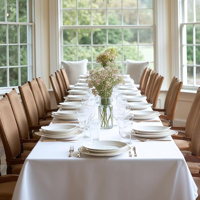 sancua White Table Cloths Rectangle, 8 Pack 90x132 Inch Tablecoths Rectangular for 6 Foot Tables - Washable Polyester Fabric Table Cover for Wedding, Birthday Party, Banquet Reception