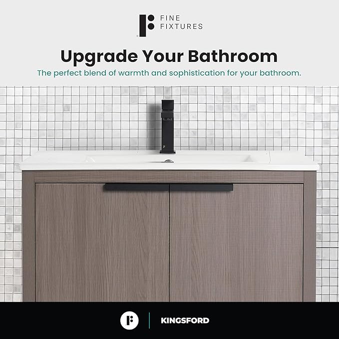 Fine Fixtures Kingsford Modern 24 Inch Bathroom Vanity with Sink, Gray Oak Finish, Elegant Bathroom Vanities for Modern Homes, Stylish Storage Solutions for Bathrooms
