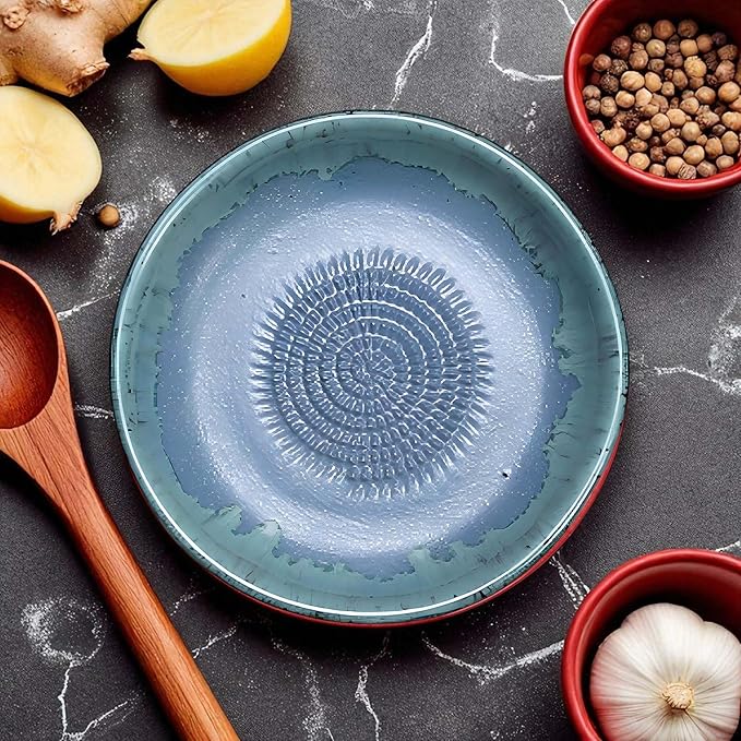 Ceramic Grater Bowl, Garlice Grater Plate, Handmade Ginger Grater, Mincer Bowl for Cheese &Vegetables, Ceramic Decorative Mincer, Hand Dish for Garlic (Slight Gray)