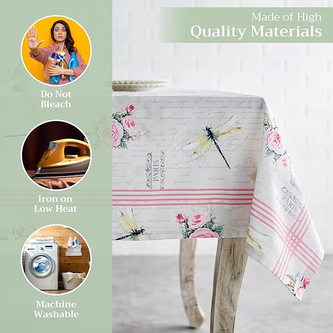 Maison d' Hermine Table Cloth Square Table 100% Cotton 60 x 60 Inches Tablecloth Reusable Decorative for Dining Room Farmhouse Home Valentines Day Decorations Spring Summer - Champ De Mars