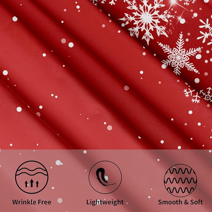 Red Christmas Snowflake Tablecloth Round 60 Inch Xmas Holiday Theme Circle Table Cloth Winter Decorative Table Cover for Kitchen Dinner Home Decor