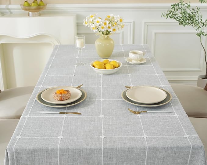 Alsoo Table Cloth Rectangle Table for Dining Room Rustic Kitchen Farmhouse Wrinkle Free Tablecloths Coffee Tablecloth, Cotton Linen Fabric Tablecloth, Grey Plaids, 55x75 Inch