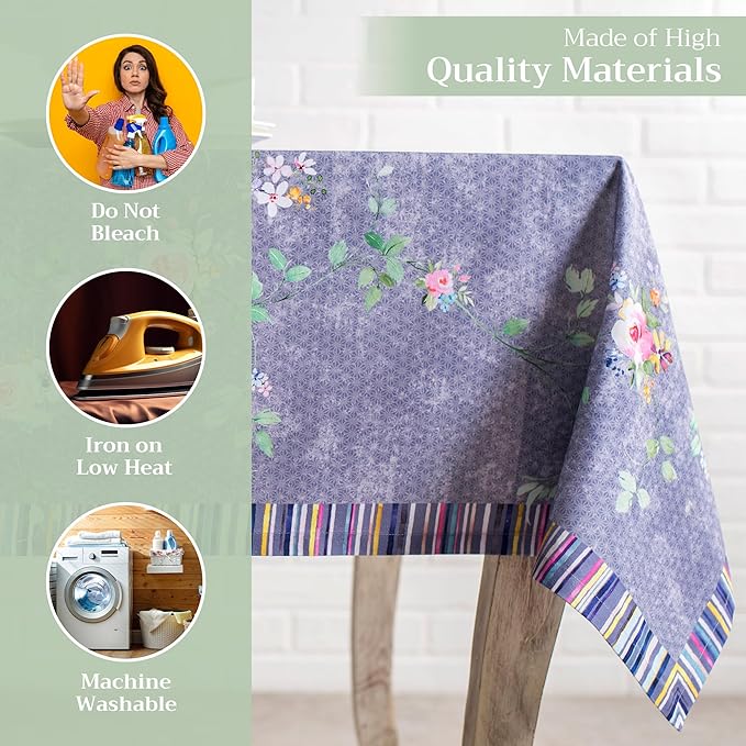 Maison d' Hermine Table Cloth Rectangle Table 100% Cotton 60 x 90 Inches Tablecloth Reusable Decorative for Dining Room Valentines Day Decorations Spring Summer - Sweet Rose Lavender - Country Garden