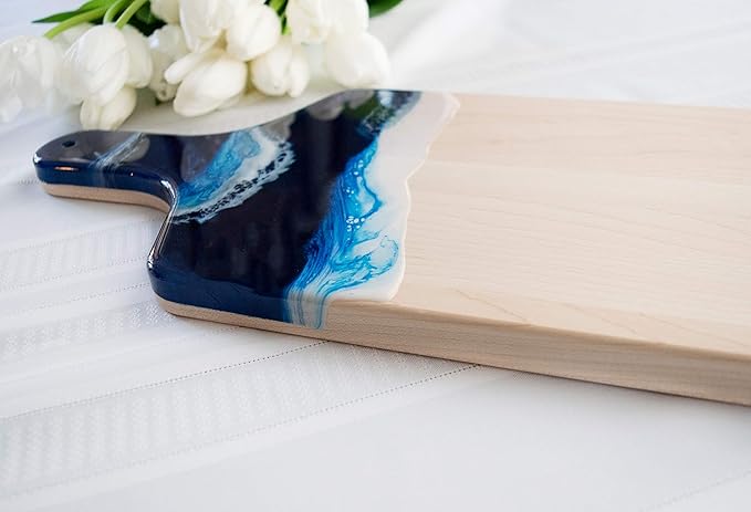 Ocean Beach Theme Wood Cutting Board with handle or Cheese Serving Board Party Tray Coastal Decor, Charcuterie board