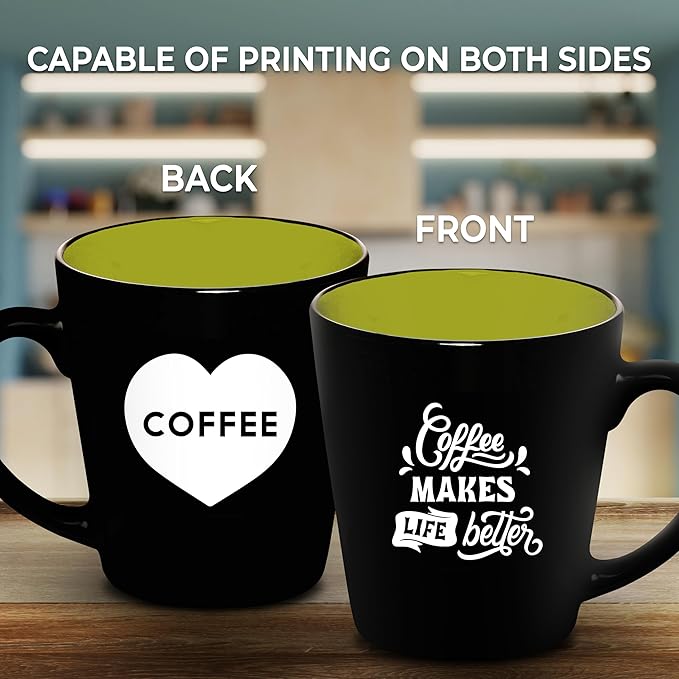 Custom Ceramic Coffee Latte Mugs 12 oz. Set of 10, Personalized Bulk Pack - Perfect for Coffee, Tea, Espresso, Hot Cocoa, Other Beverages - Lime Green
