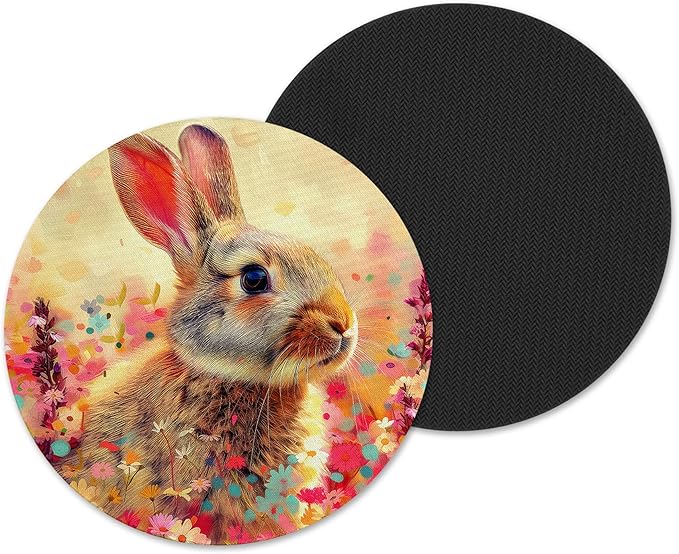 Happy Easter Bunny Design Cute Neoprene Drink Coasters (Set of 4) Spring Coffee Table Patio Decor - Handmade by The Painted Pug (Easter Bunny)