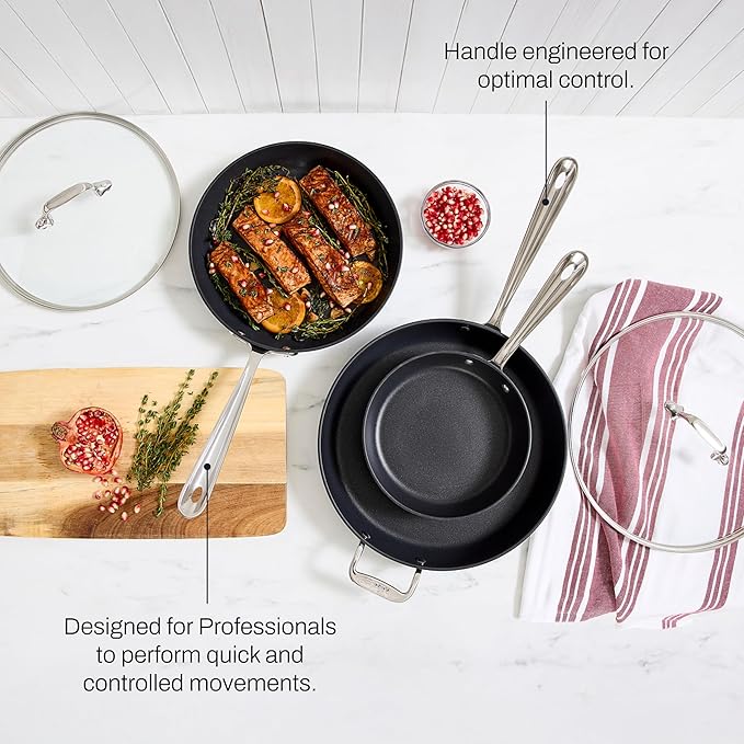 All-Clad HA1 Hard Anodized Nonstick Fry Pan Set – 3-Piece Cookware, 8", 10", 12" Skillets with Lid, Induction Compatible, Oven Safe to 500°F, Lid Safe to 350°F, Black