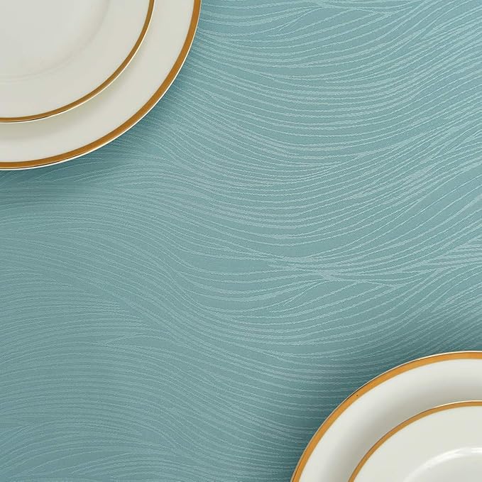 maxmill Jacquard Tablecloth Swirl Design Water Resistance Antiwrinkle Spillproof Heavy Weight Soft Table Cloth for Buffet Banquet Parties Event Holiday Dinner Square 52 x 52 Inch Turquoise
