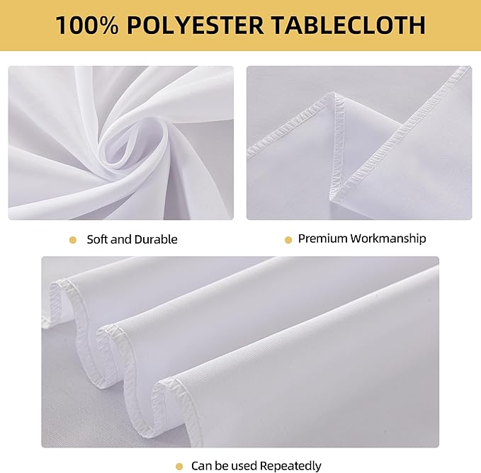 2-Pack 60x84 inch White Table Cloths, Solid Stain and Wrinkle Resistant Oblong Tablecloth, Premium Plain Weave Polyester Fabric Rectangle Table Linen Covers for Hotel, Banquet