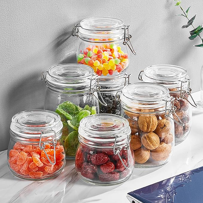 Glass Jars With Airtight Lid 16 Oz (Set Of 2) Wide Mouth Mason Glass Airtight Storage Canisters Leakproof For Coffee Sugar Nuts Spice Refrigerator Pickles & Preserves Tea For Fridge Kitchen Pantry