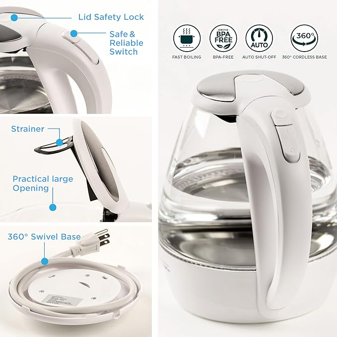 Living Plus 1.5 L Glass Electric Kettle - Fast Boiling, BPA-Free, LED Indicator, Auto Shut-Off