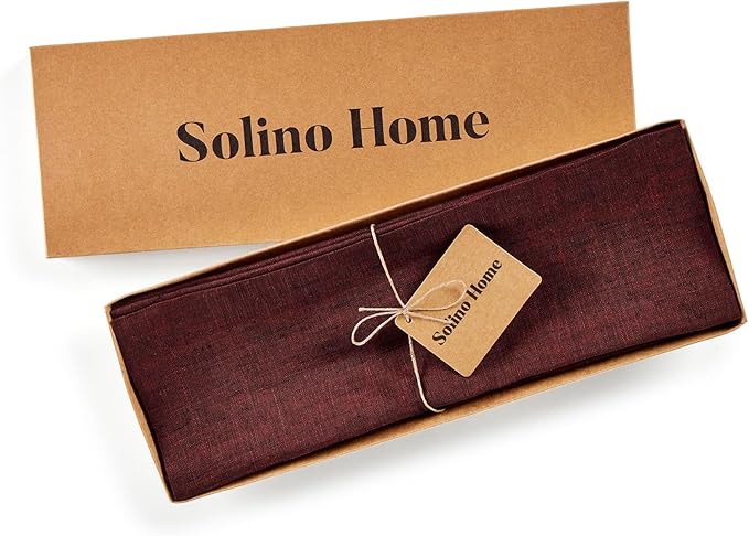 Solino Home Linen Square Placemats Set of 4 - Red Garnet Placemats 14 x 14 Inch - 100% Pure Linen Table Mats for Valentines, Winter - Athena