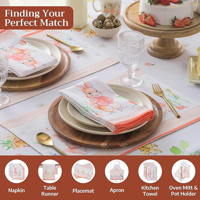 Maison d' Hermine Table Cloth Rectangle Table 100% Cotton 70 x 108 Inches Tablecloth Reusable Decorative for Dining Room Farmhouse Home Valentines Day Decorations Spring Summer - Bunny Party