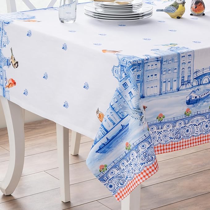 Maison d' Hermine Table Cloth Rectangle Table 100% Cotton 60 x 108 Inches Tablecloth Reusable Decorative for Dining Room Farmhouse Home Valentines Day Decorations Spring Summer - Amsterdam Canals