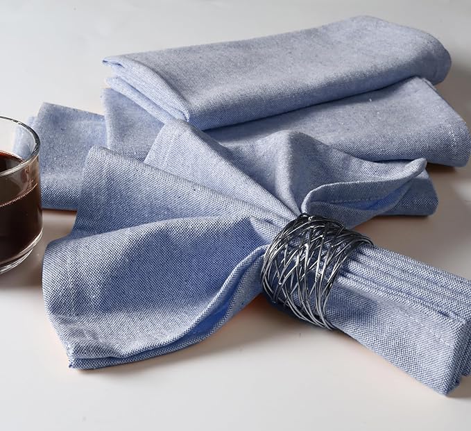 Native Fab Solid Cloth Napkin Set of 4, 100% Cotton, Washable, Reusable Dinner Cloth Napkin 17x17 inches, Table Decor Napkins for Dinner, Events, Chambray Ink Blue