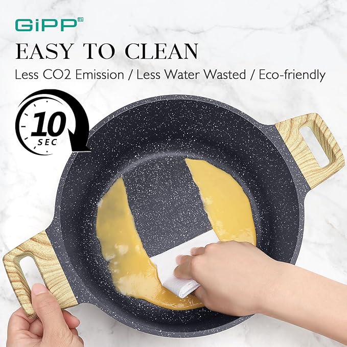 GiPP 21Psc Pots and Pans Set Non Stick - Grey Ceramic Kitchen Cookware Sets Nonstick Induction Cookware Non-toxic Cooking Pan Set with Silicone Utensils, PFOS and PFOA Free