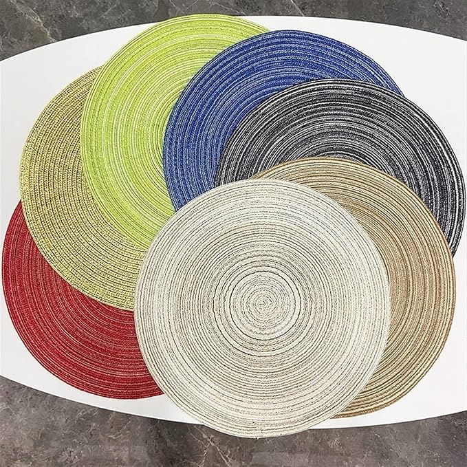 Farmhouse Braided Woven Placemats and Coasters Set Non-Slip Indoor Outdoor Coffee Kitchen Dining Table Mats(WP Cream,1 Set)