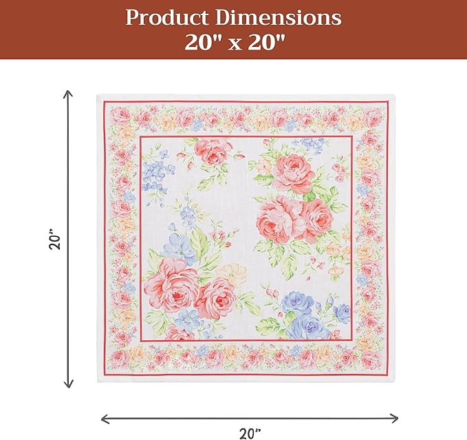 Maison d' Hermine Cloth Napkins Set of 4 100% Cotton Everyday Reusable Square Napkins Cloth Washable Dinner Party Wedding Restaurant Valentines Day Decorations Spring/Summer(Vintage Floral, 20" x 20")