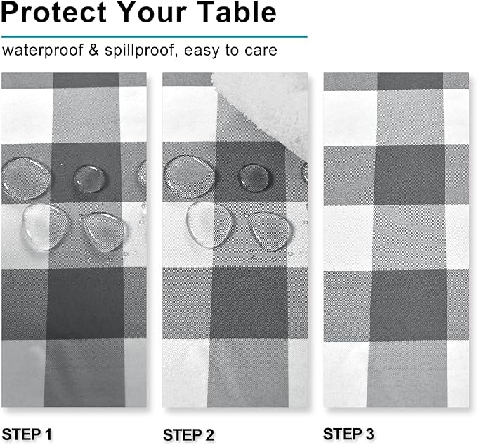 Hiasan Buffalo Plaid Tablecloth Waterproof, 2 Pack, 60 x 102 inch - Checkered Table Cloth Rectangle for Outdoor Picnic/Party/Dining, Grey and White Gingham Pattern
