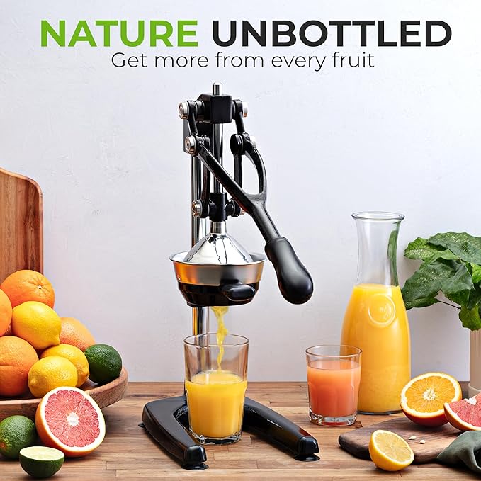 Zulay Kitchen Pulverizer 9 in 1 Cast Iron Juicer - Easy-to-Clean Heavy-Duty Manual Juicer with Presser Attachment to Juice All Types of Fruits! Extra Tall with Stainless Steel Bowl - Black