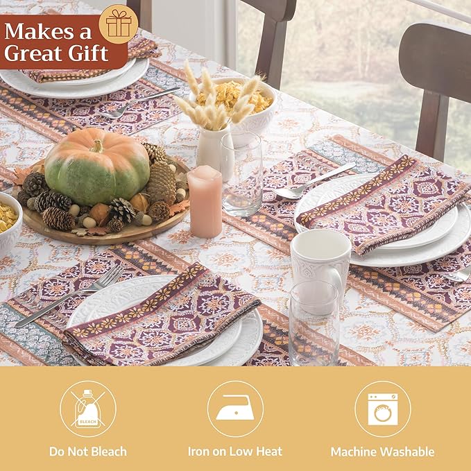 Maison d' Hermine Cloth Napkins Set of 4 100% Cotton for Thanksgiving Christmas Decorations Everyday Reusable Square Fall Napkins Cloth Washable Dinner Party (Fair Isle, 20"x20")
