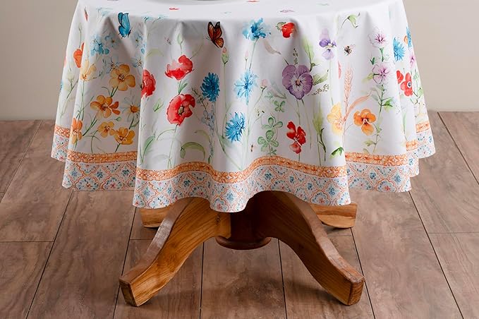 Maison d' Hermine Table Cloth Round Table 100% Cotton 69 Round Inches Tablecloth Reusable Decorative for Dining Room Farmhouse Home Valentines Day Decorations Spring Summer - Summer Whisper