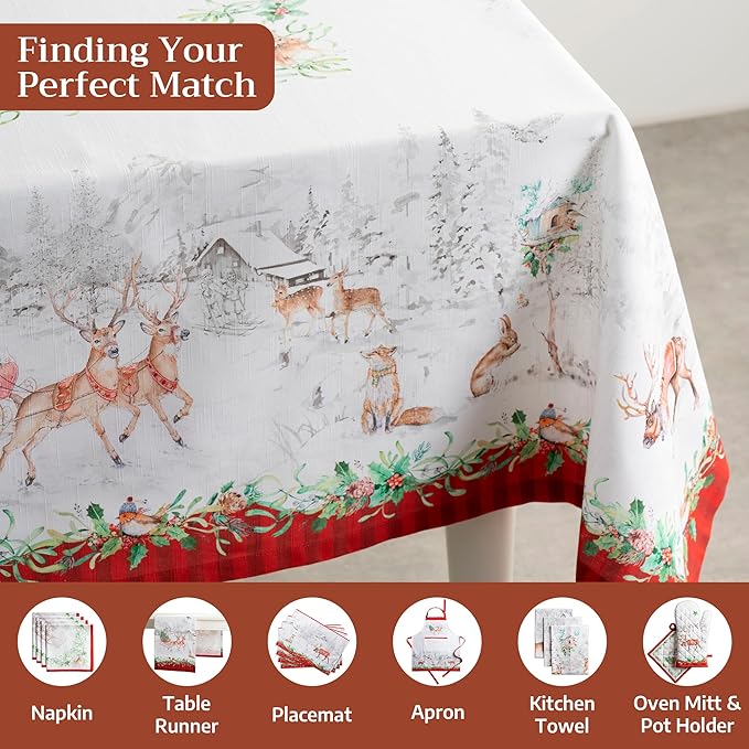 Maison d' Hermine Table Cloth Rectangle Table 100% Cotton 70 x 108 Inches Fall Tablecloth Reusable Everyday Use for Thanksgiving Christmas Decorations Dining Farmhouse Party (Christmas Tradition)