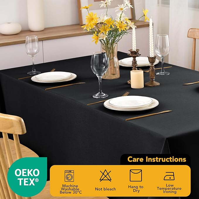 10-Pack Black Tablecloths for Rectangle Tables, 70 x 120 Inches, Stain-Resistant Polyester Fabric for 6 Foot Tables - Washable Table Covers for Weddings, Banquets, Birthday Parties, Events