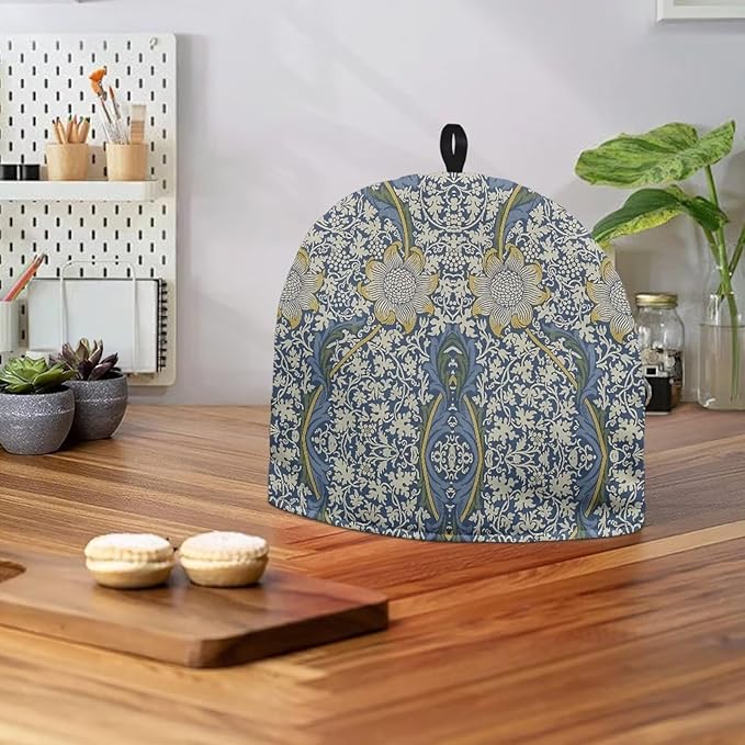 Tea Cozy for Teapots with Handle - William Morris Pattern Kennet Dust Insulated Cover, Hanging Fold-Up Design, Suitable for Kitchen and Living Room Table Decoration