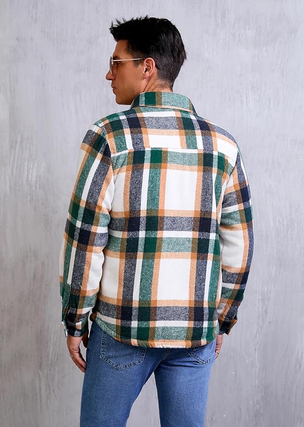 Men's Cotton Sherpa Lined Button Down Flannel Shirt Jacket Plaid Soft Outdoor Flannel Jacket Shirt