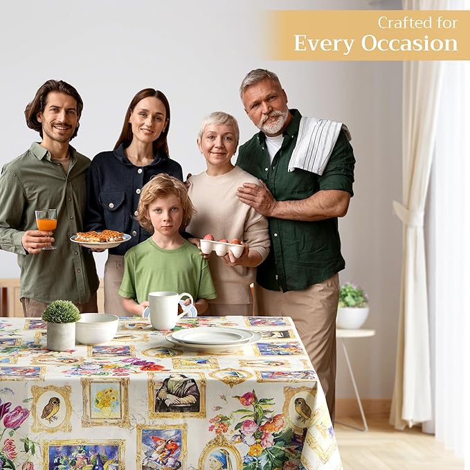 Maison d' Hermine Table Cloth Rectangle Table 100% Cotton 60 x 108 Inches Tablecloth Reusable Decorative for Dining Room Farmhouse Home Valentines Day Decorations Spring Summer - Masterpiece